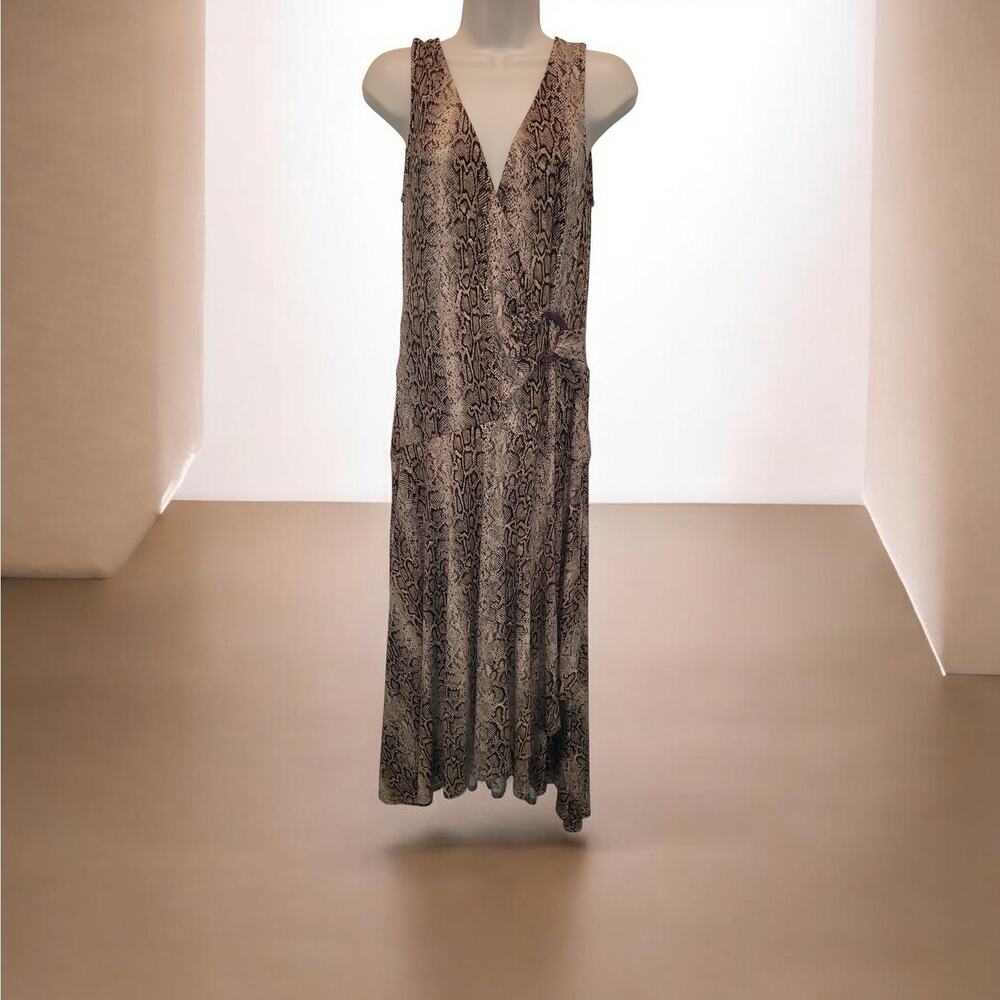 VTG Joseph Ribkoff Snakeskin Maxi Dress 10 Faux Wrap Designer Statement Y2K